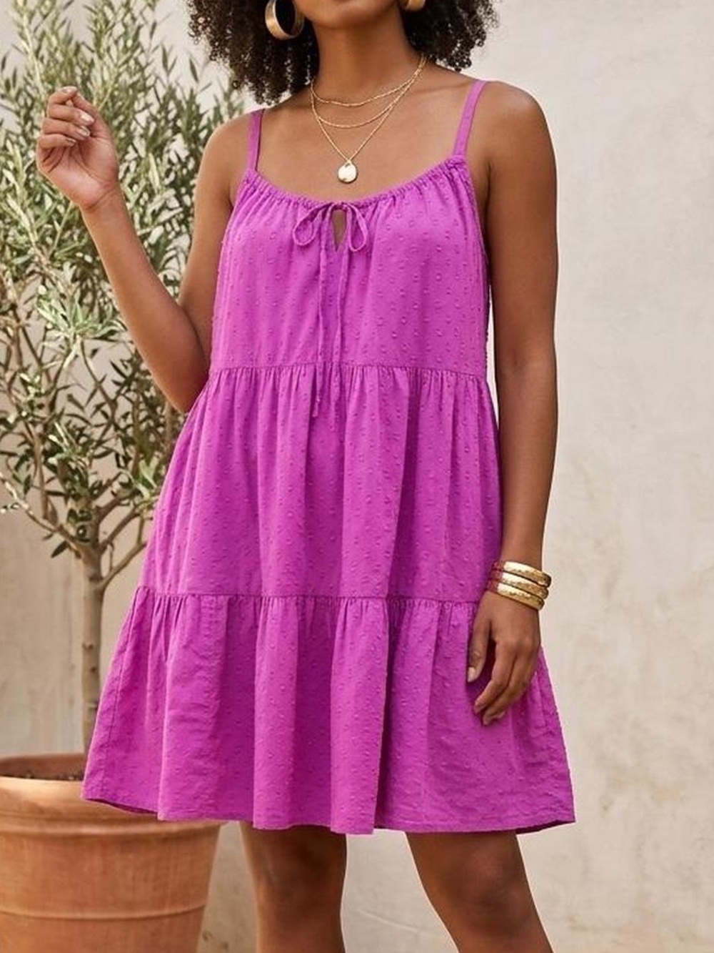 NWT Old Navy  Artichoke Blossom Purple Tiered Clip-Dot Mini Cami Swing Dress